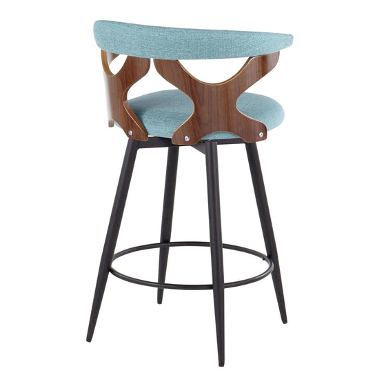 Gardenia - 25" Fixed-Height Counter Stool With Swivel And Rounded Black Metal Footrest (Set of 2) - Black Metal, Walnut Wood