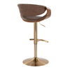 Symphony - Adjustable Barstool With Swivel - Gold Metal, Walnut Wood, And Espresso Faux Leather With Rounded T Footrest (Set of 2)