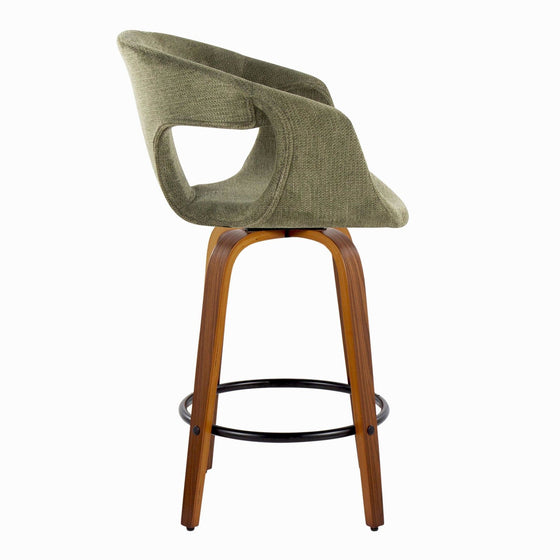 Curva - 26" Fixed-Height Counter Stool With Swivel And Round Metal Footrest (Set of 2) - Walnut Wood