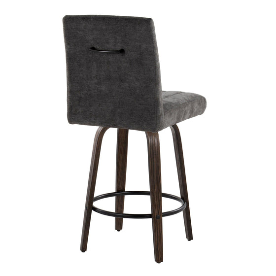 Hank - 26" Fixed-Height Counter Stool With Swivel And Round Black Metal Footrest (Set of 2) - Walnut Glazed Wood