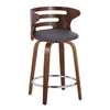 Cosini - 24" Fixed-Height Counter Stool With Swivel And Round Chrome Metal Footrest (Set of 2) - Walnut Wood And Brown Faux Leather