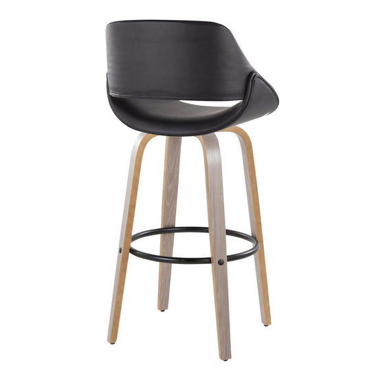 Fabrico - 30" Fixed-Height Barstool With Swivel And Round Black Metal Footrest (Set of 2) - Light Gray Wood