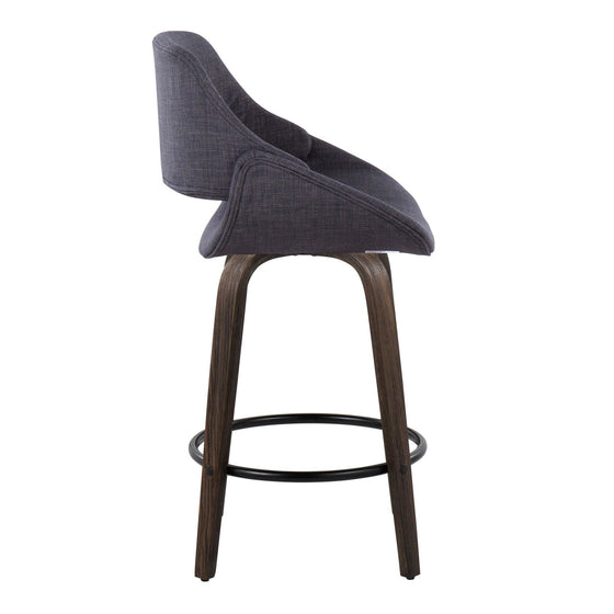 Fabrico - 26" Fixed-Height Counter Stool With Swivel And Round Black Metal Footrest (Set of 2) - Walnut Glazed Wood