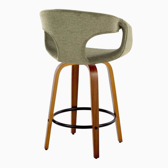 Curva - 26" Fixed-Height Counter Stool With Swivel And Round Metal Footrest (Set of 2) - Walnut Wood