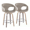 Curva - 26" Fixed-Height Counter Stool With Swivel And Round Chrome Metal Footrest (Set of 2) - Light Gray Wood And Light Gray Faux Leather