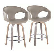  Curva - 26" Fixed-Height Counter Stool With Swivel And Round Chrome Metal Footrest (Set of 2) - Light Gray Wood And Light Gray Faux Leather