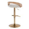 Grotto - Adjustable Barstool With Swivel And Rounded T Footrest (Set of 2) - Gold Metal, White Washed Wood, And Oat Fabric