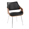 Curvo - High Back Chair (Set of 2) - Chrome Metal, Walnut Wood, Black Faux Leather