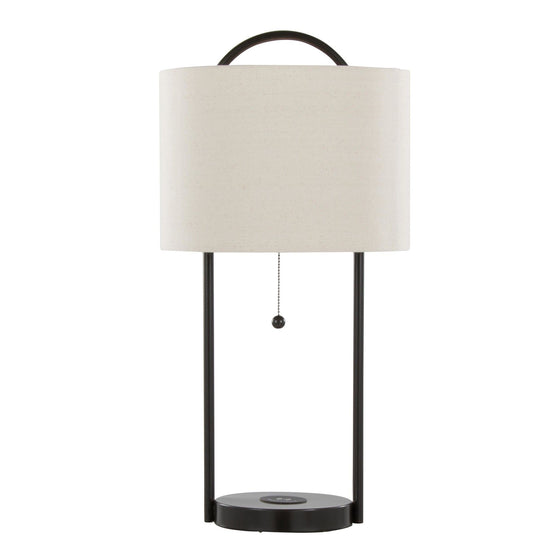 Porto - 28" Metal Table Lamp With Wireless Charging - Oil Bronze And Natural Linen Shade from Grandview Gallery (Set of 2)