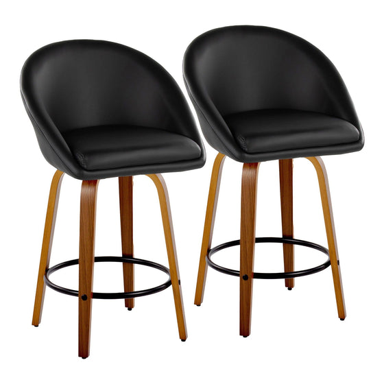 Matisse - 26" Highback Fixed-Height Counter Stool With Swivel And Round Black Metal Footrest (Set of 2) - Walnut Wood