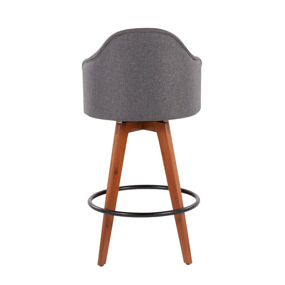 Ahoy - Fixed - Height Counter Stool - Walnut Bamboo Legs And Round Metal Footrest (Set of 2)