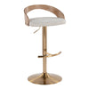 Grotto - Adjustable Barstool With Swivel And Rounded T Footrest (Set of 2) - Gold Metal, White Washed Wood, And Oat Fabric