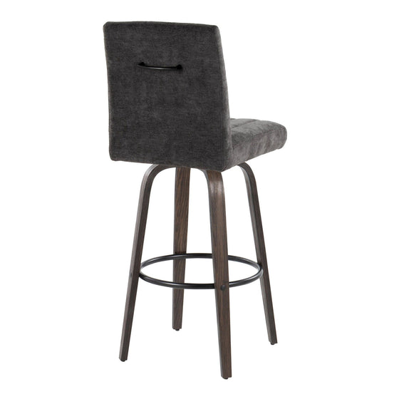 Hank - 30" Fixed-Height Barstool With Swivel And Round Black Metal Footrest (Set of 2) - Walnut Glazed Wood