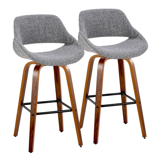 Fabrico - 30" Fixed-Height Barstool With Swivel And Square Black Metal Footrest (Set of 2) - Walnut Wood