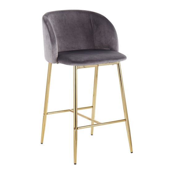 Fran - Counter Stool - Gold Steel And Gray Velvet (Set of 2)