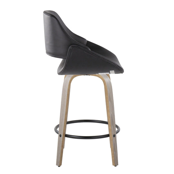 Fabrico - 26" Fixed-Height Counter Stool With Swivel And Round Black Metal Footrest (Set of 2) - Light Gray Wood
