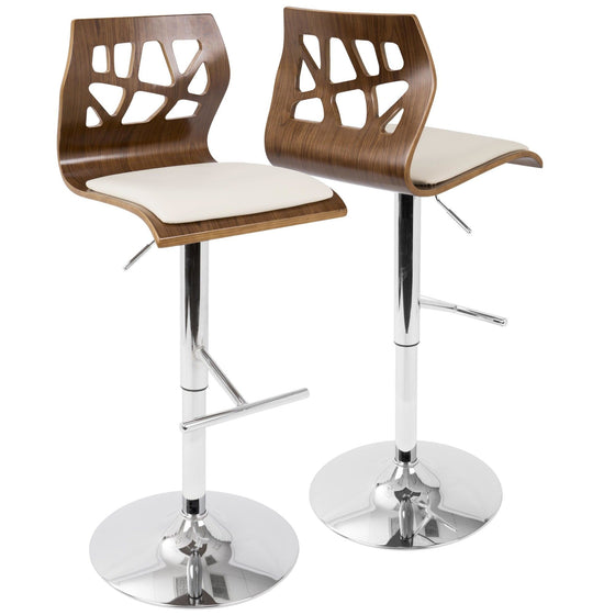 Folia - Adjustable Barstool (Set of 2) - Walnut Backrest & Silver Base