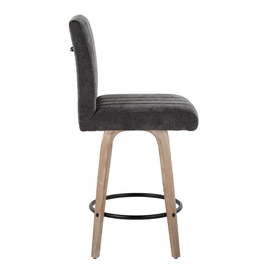 Hank - 26" Fixed-Height Counter Stool With Swivel And Round Black Metal Footrest (Set of 2) - Whitewashed Wood