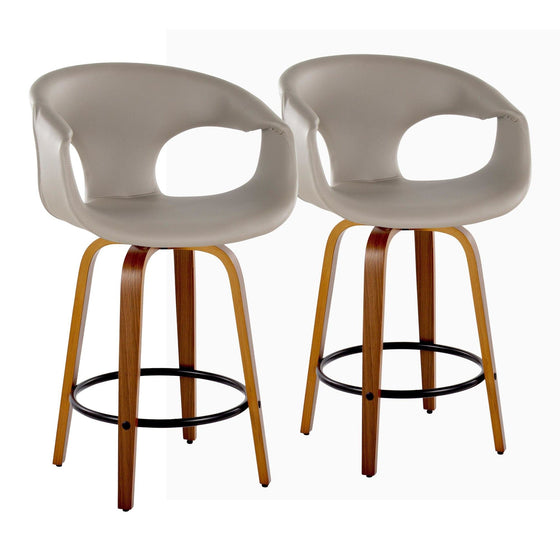 Curva - 26" Fixed-Height Counter Stool With Swivel And Round Metal Footrest (Set of 2) - Walnut Wood
