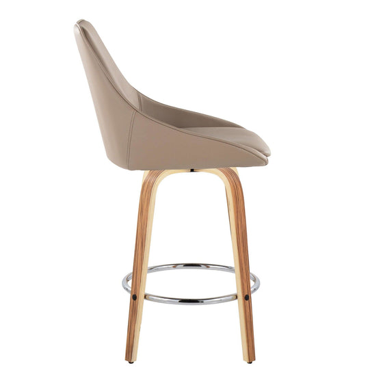 Diana - 26" Fixed-Height Counter Stool With Swivel And Round Chrome Metal Footrest (Set of 2) - Zebra Wood