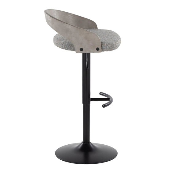 Grotto - Adjustable Barstool With Swivel And Rounded T Footrest (Set of 2) - Black Metal, Light Gray Wood, And Light Gray Fabric