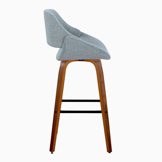 Fabrico - 30" Fixed-Height Barstool With Swivel And Square Black Metal Footrest (Set of 2) - Walnut Wood