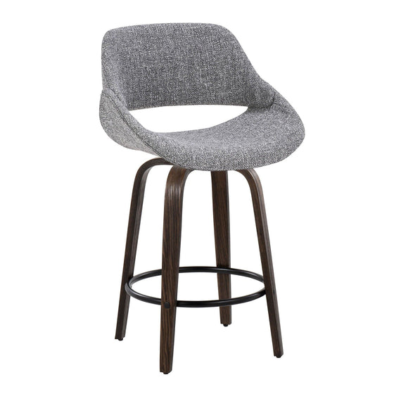 Fabrico - 26" Fixed-Height Counter Stool With Swivel And Round Black Metal Footrest (Set of 2) - Walnut Glazed Wood