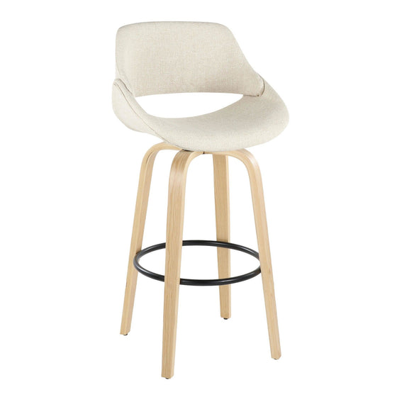 Fabrico - 30" Fixed-Height Barstool With Swivel And Round Black Metal Footrest (Set of 2) - Natural Wood