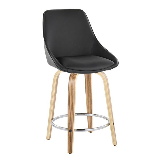 Diana - 24" Fixed-Height Counter Stool With Swivel And Round Chrome Metal Footrest (Set of 2) - Zebra Wood