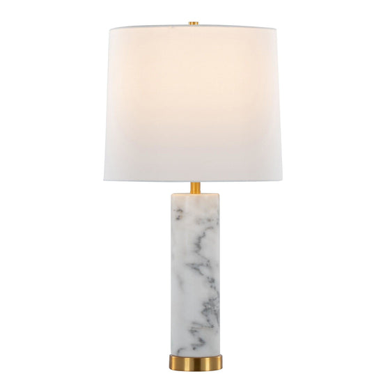 Marabella - 26" Marble Table Lamp - White Marble And Brass Metal With White Linen Shade (Set of 2)