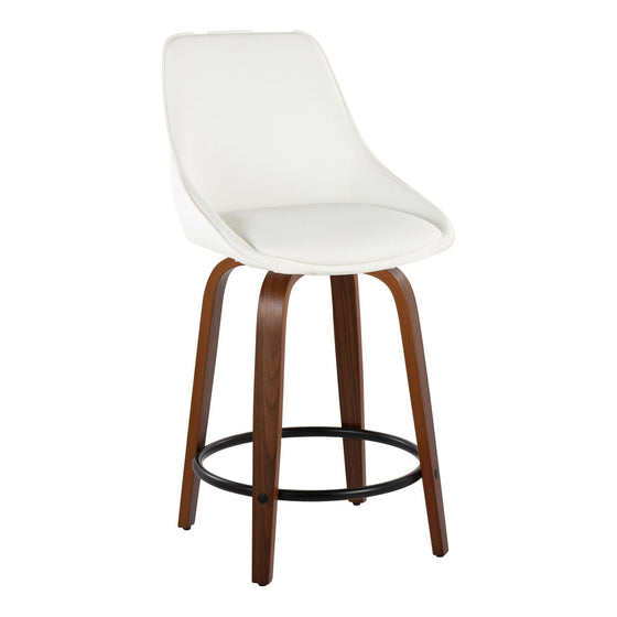 Diana - 24" Fixed-Height Counter Stool With Swivel And Round Black Metal Footrest (Set of 2) - Walnut Wood