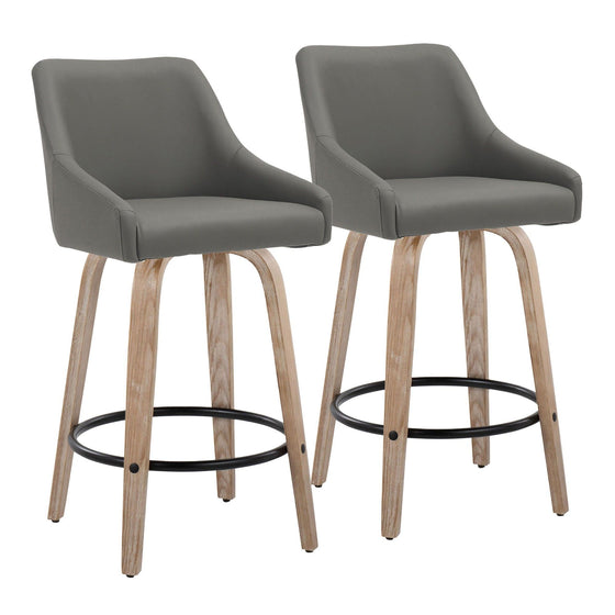 Hannah - 26" Fixed-Height Counter Stool With Swivel And Round Black Metal Footrest (Set of 2) - Whitewashed Wood