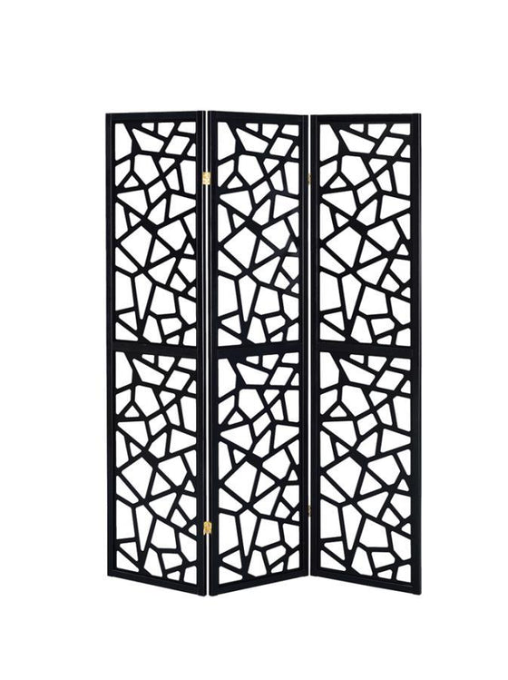 Nailan - 3 - Panel Room Divider Folding Screen Open Mosaic - Black