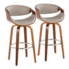Symphony - 30" Fixed-Height Barstool With Swivel And Round Chrome Metal Footrest (Set of 2) - Walnut Wood