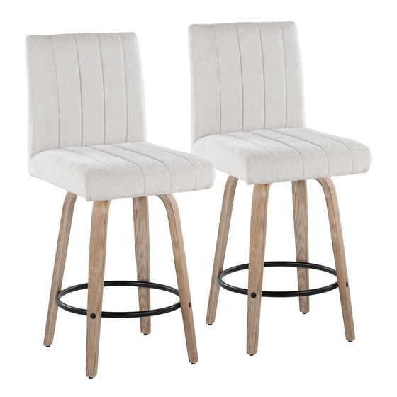 Hank - 26" Fixed-Height Counter Stool With Swivel And Round Black Metal Footrest (Set of 2) - Whitewashed Wood