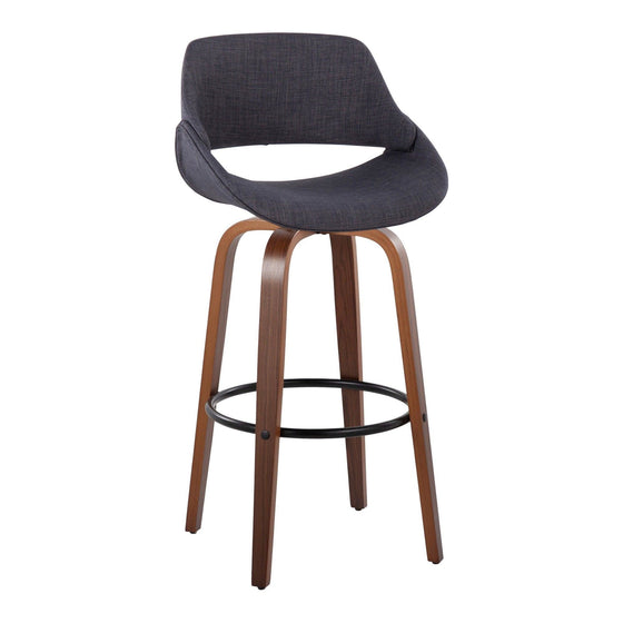Fabrico - 30" Fixed-Height Barstool With Swivel And Round Black Metal Footrest (Set of 2) - Walnut Wood