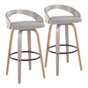 Grotto - 30" Fixed-Height Barstool With Swivel And Round Black Metal Footrest (Set of 2) - Light Gray Wood