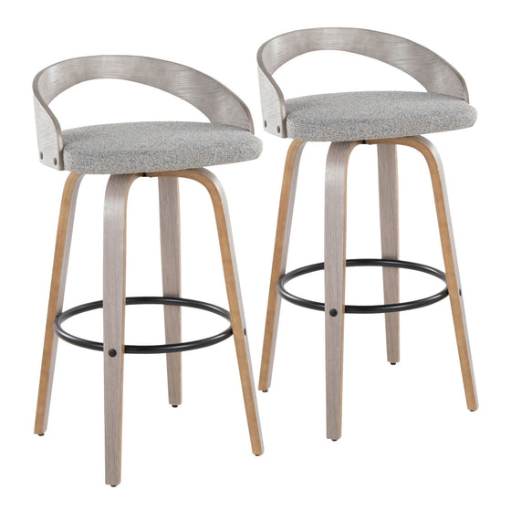 Grotto - 30" Fixed-Height Barstool With Swivel And Round Black Metal Footrest (Set of 2) - Light Gray Wood
