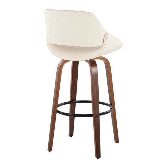 Fabrico - 30" Fixed-Height Barstool With Swivel And Round Black Metal Footrest (Set of 2) - Walnut Wood