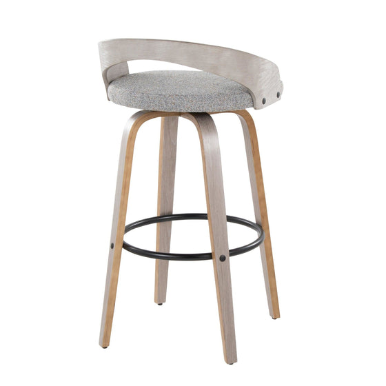 Grotto - 30" Fixed-Height Barstool With Swivel And Round Black Metal Footrest (Set of 2) - Light Gray Wood