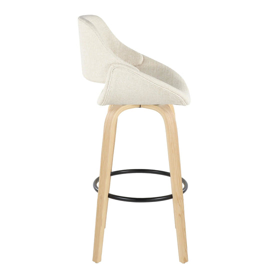 Fabrico - 30" Fixed-Height Barstool With Swivel And Round Black Metal Footrest (Set of 2) - Natural Wood
