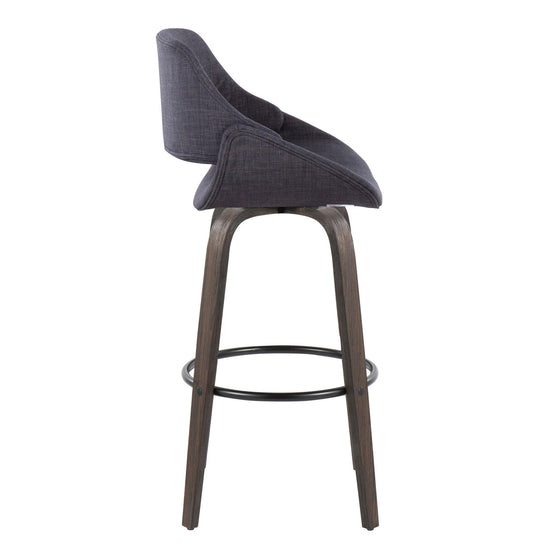Fabrico - 30" Fixed-Height Barstool With Swivel And Round Black Metal Footrest (Set of 2) - Walnut Glazed Wood
