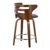 Cosini - 24" Fixed-Height Counter Stool With Swivel And Round Chrome Metal Footrest (Set of 2) - Walnut Wood And Brown Faux Leather