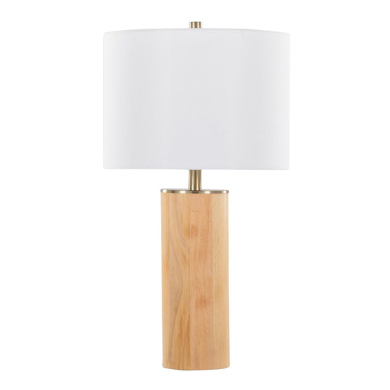 Cylinder - Ash 27" Wood Table Lamp - Ash Wood, Antique Brass, And White Linen