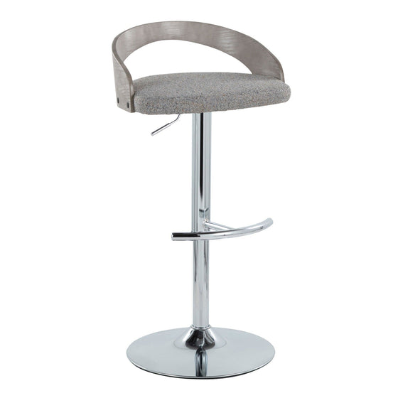Grotto - Adjustable Barstool With Swivel And Rounded T Footrest (Set of 2) - Chrome Metal, Light Gray Wood, And Light Gray Fabric