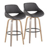 Fabrico - 30" Fixed-Height Barstool With Swivel And Round Black Metal Footrest (Set of 2) - Light Gray Wood