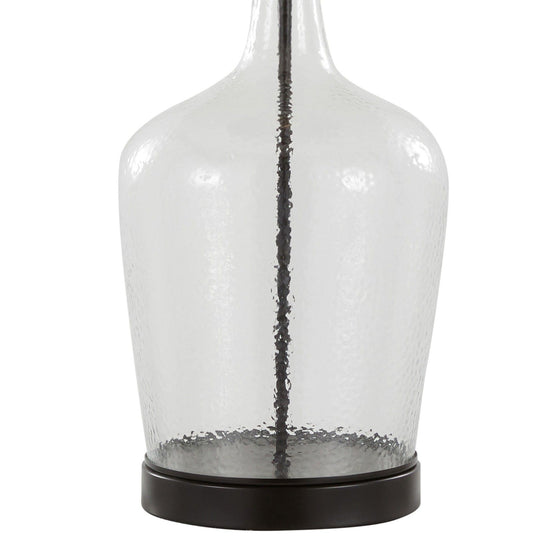 Botella - 28" Glass Table Lamp - Clear Dimpled Glass And Oil Bronze Metal With Natural Linen Shade And Built-In USB Port from Grandview Gallery (Set of 2)