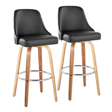  Marcel - 30" Fixed-Height Barstool With Swivel And Round Chrome Metal Footrest (Set of 2) - Zebra Wood And Black Faux Leather With Chrome Nailhead Trim
