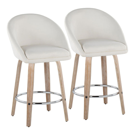 Matisse - 26" Highback Fixed-Height Counter Stool With Swivel And Round Chrome Metal Footrest (Set of 2) - Light Gray Wood