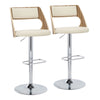 Cecina - Adjustable Barstool With Swivel And Rounded Rectangle Footrest (Set of 2) - Chrome Metal, Zebra Wood, And Cream Faux Leather